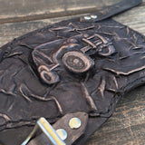 Handcrafted Rustic Color Genuine Leather Embossed 4 Wheel Jeep Design Cuff Unique Unisex Gift Life Style Leather Bracelet Wristband