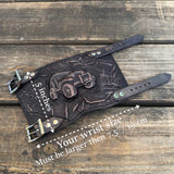 Handcrafted Rustic Color Genuine Leather Embossed 4 Wheel Jeep Design Cuff Unique Unisex Gift Life Style Leather Bracelet Wristband