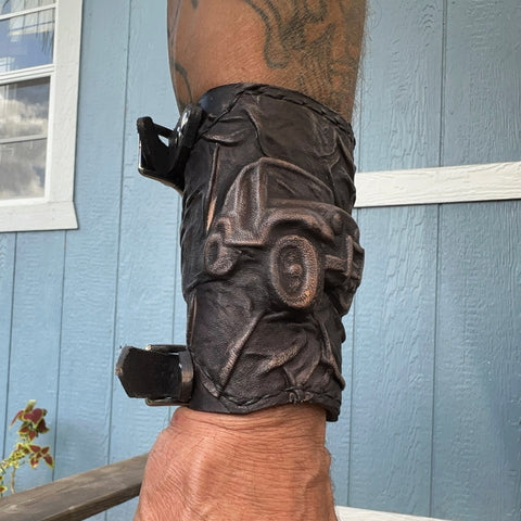 Made To Order-Handcrafted Genuine Leather Embossed Jeep Design Cuff Bracelet-Rustic Embossed Wristband
