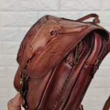 Handcrafted Genuine Vegetal Leather Brown Drop Leg Bag–Backpack with Embossed Longhorn Design–Gift Lifestyle Hip Rider Bag