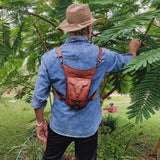 Handcrafted Genuine Vegetal Leather Brown Drop Leg Bag–Backpack with Embossed Longhorn Design–Gift Lifestyle Hip Rider Bag