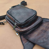 Handcrafted Genuine Vegetal Black Leather Black Drop Leg Bag–Backpack with Embossed Longhorn Design–Gift Lifestyle Hip Rider Bag