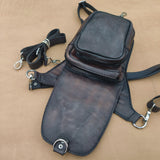 Handcrafted Genuine Vegetal Black Leather Black Drop Leg Bag–Backpack with Embossed Longhorn Design–Gift Lifestyle Hip Rider Bag