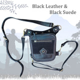 Small Black Genuine Leather and Black Suede Drop leg Bag with Adjustable Strap, Unisex Fanny Pack Bag, Leather Fanny Bag Gift