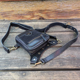 Small Black Genuine Leather and Black Suede Drop leg Bag with Adjustable Strap, Unisex Fanny Pack Bag, Leather Fanny Bag Gift