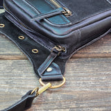 Small Black Genuine Leather and Black Suede Drop leg Bag with Adjustable Strap, Unisex Fanny Pack Bag, Leather Fanny Bag Gift