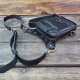 Small Black Genuine Leather and Black Suede Drop leg Bag with Adjustable Strap, Unisex Fanny Pack Bag, Leather Fanny Bag Gift