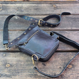 Small Black Genuine Leather and Black Suede Drop leg Bag with Adjustable Strap, Unisex Fanny Pack Bag, Leather Fanny Bag Gift