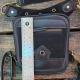 Small Black Genuine Leather and Black Suede Drop leg Bag with Adjustable Strap, Unisex Fanny Pack Bag, Leather Fanny Bag Gift