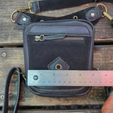 Small Black Genuine Leather and Black Suede Drop leg Bag with Adjustable Strap, Unisex Fanny Pack Bag, Leather Fanny Bag Gift