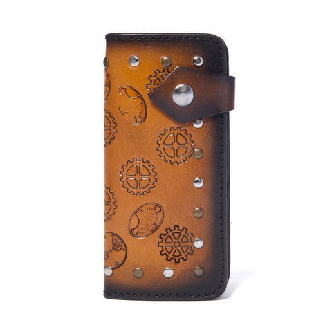 Leather Bi-fold Steampunk Wallet-Vegetan Brown Leather-Birthday Gift for Him