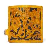 Leather Engraved Long Wallet-Engraved Flower Design-Gift For Her