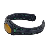 Handcrafted Black Color Vegetal Leather Bracelet with Yellow Agate Stone Setting-Gift Fashion Jewelry Cuff-Adjustable Wristband