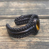 Bohemian Handcrafted Genuine Braided Black Leather Bracelet with Tiger's Eye Stone -Unisex Gift Fashion Jewelry with Natural Stone Cuff