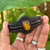 Bohemian Handcrafted Genuine Braided Black Leather Bracelet with Tiger's Eye Stone -Unisex Gift Fashion Jewelry with Natural Stone Cuff