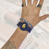 Bohemian Handcrafted Genuine Braided Black Leather Bracelet with Tiger's Eye Stone -Unisex Gift Fashion Jewelry with Natural Stone Cuff