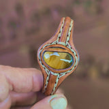 Bohemian Unique Handcrafted Vegetal Brown Leather Bracelet with Tiger's Eye Stone-Unisex Gift Fashion Jewelry-Adjustable Wristband Cuff