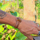 Bohemian Unique Handcrafted Vegetal Brown Leather Bracelet with Tiger's Eye Stone-Unisex Gift Fashion Jewelry-Adjustable Wristband Cuff