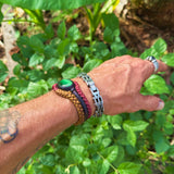 Unique Handcrafted Colored Vegetal Braided Leather Bracelet with Green Cat Eye Stone Setting-Unique Gift Fashion Jewelry Cuff-Wristband