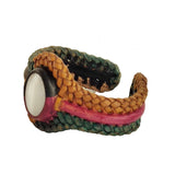 Bohemian Handcrafted Genuine Vegetal Braided Yellow Leather Bracelet with Blue Cat Eye Stone Setting-Unisex Gift Fashion Jewelry Wristband