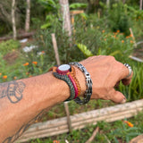 Bohemian Handcrafted Genuine Vegetal Braided Yellow Leather Bracelet with Blue Cat Eye Stone Setting-Unisex Gift Fashion Jewelry Wristband