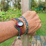 Bohemian Handcrafted Genuine Vegetal Braided Yellow Leather Bracelet with Blue Cat Eye Stone Setting-Unisex Gift Fashion Jewelry Wristband