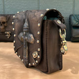 Handcrafted Vegetal Leather Multifunctional Rustic Black Color Belt Bag with Embossed Cross Design – Gift -Versatile Fanny Pack