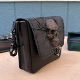 Handcrafted Vegetal Leather Multifunctional Rustic Black Color Belt Bag with Embossed Skull Design – Gift -Versatile Fanny Pack