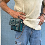 Handcrafted Vegetal Leather Multifunctional Turquoise Color Belt Bag with Embossed Sea Horse Design – Gift -Versatile Fanny Pack