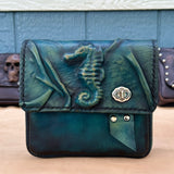Handcrafted Vegetal Leather Multifunctional Turquoise Color Belt Bag with Embossed Sea Horse Design – Gift -Versatile Fanny Pack