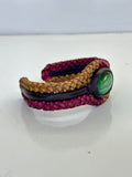 Unique Handcrafted Colored Vegetal Braided Leather Bracelet with Green Cat Eye Stone Setting-Unique Gift Fashion Jewelry Cuff-Wristband