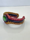 Unique Handcrafted Colored Vegetal Braided Leather Bracelet with Green Cat Eye Stone Setting-Unique Gift Fashion Jewelry Cuff-Wristband