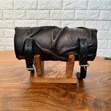 MADE TO ORDER-Handcrafted Genuine Vegetal Rustic Black Leather Front Fork Tool Bag With Embossed Skull and Eyelet-Universal Motorcycle Bag