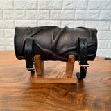 Handcrafted Genuine Vegetal Black Leather Front Fork Tool Bag With Embossed Skull and Eyelet details - Universal Motorcycle Bag