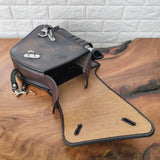 Handcrafted Vegetal Leather Brown Embossed Skull Motorcycle Left Side Saddlebag-Gift Harley Davidson Softail-Universal Swingarm Bag