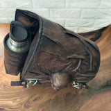 Handcrafted Vegetal Leather Brown Embossed Skull Motorcycle Left Side Saddlebag-Gift Harley Davidson Softail-Universal Swingarm Bag