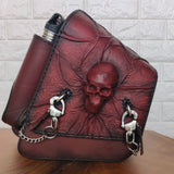 Handcrafted Light Maroon Vegetal Leather Embossed Skull Motorcycle Left Side Saddlebag-Harley Davidson Softail-Universal Swingarm Bag