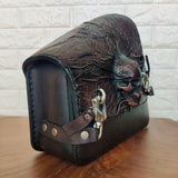 Handcrafted Rustic Black Leather Embossed Skull Motorcycle Left Side Saddlebag-Harley Davidson Softail-Universal Swingarm Bag