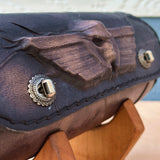 Handcrafted Rustic Black Leather Front Fork Bag Embossed Winged Skull Design-Gift Harley Davidson and Universal Motorcycle Bag