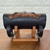 Made To Order-Handcrafted Black and Brown Leather Front Fork Bag Embossed Longhorn Design-Gift Harley Davidson and Universal Motorcycle Bag