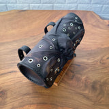 Handcrafted Genuine Vegetal Black Leather Front Fork Tool Bag With Embossed Skull and Eyelet details - Universal Motorcycle Bag
