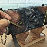 Made To Order-Handcrafted Leather Genuine Rustic Brown Tool Bag With Embossed Skull Design-Harley Davidson and Universal Motorcycle Bag