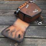Handcrafted  Brown Black Color Vegetal Leather Motorcycle Saddlebag with Embossed Skull-Harley Davidson Sportster-Universal Swingarm Bag