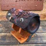 MADE TO ORDER-Handcrafted Leather Brown Rustic Color 3 Embossed Skull Tool Bag-Motorcycle Harley Davidson-Universal Motorcycle Fork Bag