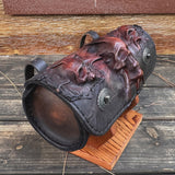 MADE TO ORDER-Handcrafted Leather Brown Rustic Color 3 Embossed Skull Tool Bag-Motorcycle Harley Davidson-Universal Motorcycle Fork Bag
