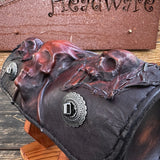 MADE TO ORDER-Handcrafted Leather Brown Rustic Color 3 Embossed Skull Tool Bag-Motorcycle Harley Davidson-Universal Motorcycle Fork Bag