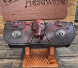 MADE TO ORDER-Handcrafted Leather Brown Rustic Color 3 Embossed Skull Tool Bag-Motorcycle Harley Davidson-Universal Motorcycle Fork Bag