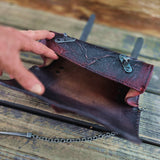 Handcrafted Black and Maroon Genuine Leather Front Fork Bag Embossed Longhorn Design-Gift Harley Davidson and Universal Motorcycle Bag