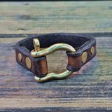 Handcrafted 7 inches fit Brown Genuine Leather Unisex Marine Style Fashion Bracelet Cuff Brass Shackle  Design Bracelet