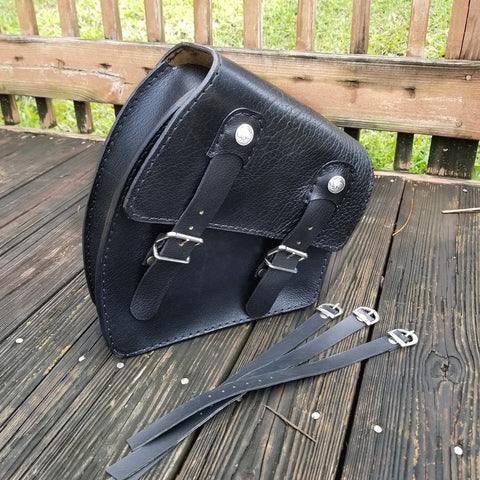 Handcrafted Genuine Vegetal Black Leather Motorcycle Left Side Saddle Bag-Universal Motorcycle-Harley Davidson Swingarm Bag